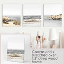 3 Piece Beige Ocean Beach Decor. Gray Waves with Rocks Wall Art