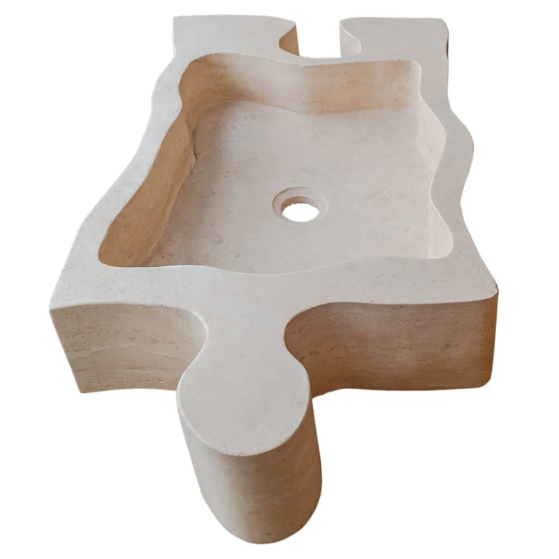 Natural Stone Beige Travertine Above Vanity Puzzle Shape Bathroom Sink side view