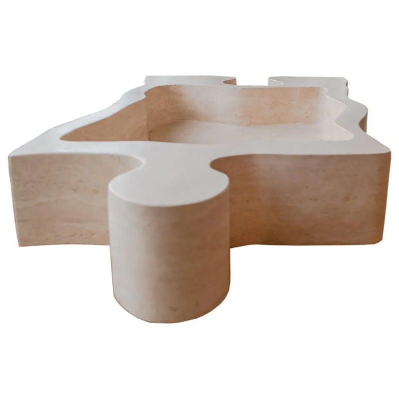 Natural Stone Beige Travertine Above Vanity Puzzle Shape Bathroom Sink side view