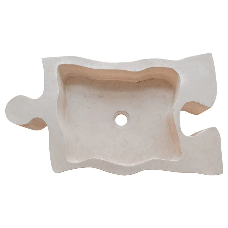 Natural Stone Beige Travertine Above Vanity Puzzle Shape Bathroom Sink top view