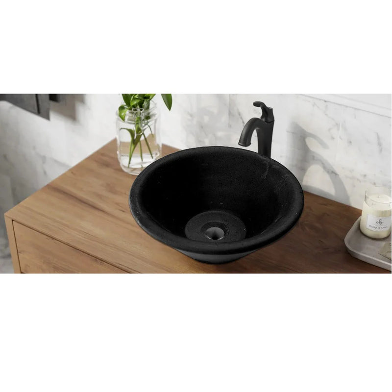 Black Andesite Natural Stone V-Shape Tapered Bathroom Sink Honed-Matte (D)16" (H)6"