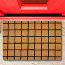 Black Grid Print Coir Fiber Doormat | Outdoor Garden Rug | 24" X 17"