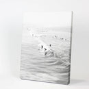 Black White Surfers on the Waves Wall Art Print