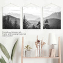 Set of 3 Black White Mountain Forest Prints. Scandi Wall Art