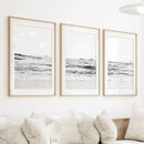 Black White Minimalist Beach Wave Wall Art. 3 Piece Decor