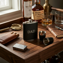 Black Leatherette Flask & Stainless Steel Shot Glass Set