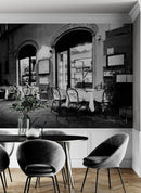 Black and White European Café Street Diner Wallpaper Mural.