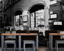 Black and White European Café Street Diner Wallpaper Mural.