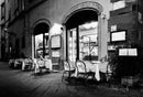 Black and White European Café Street Diner Wallpaper Mural.