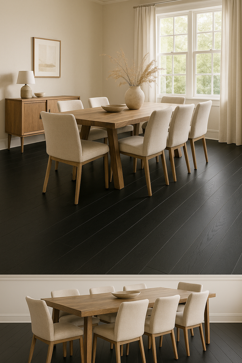 Engineered Hardwood Maple 6.5" Wide, 47.25" RL, 9/16" Thick Builder's Maple Ebony - Mazzia Collection