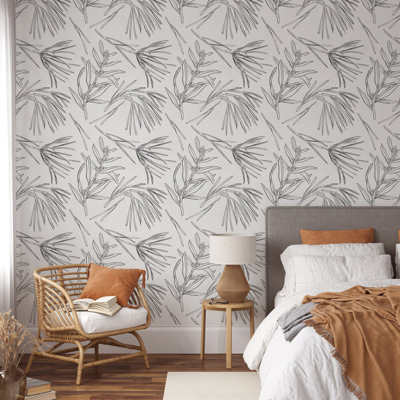Black and White Floral Wallpaper Mural