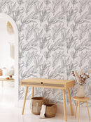 Black and White Leaves Wallpaper Mural