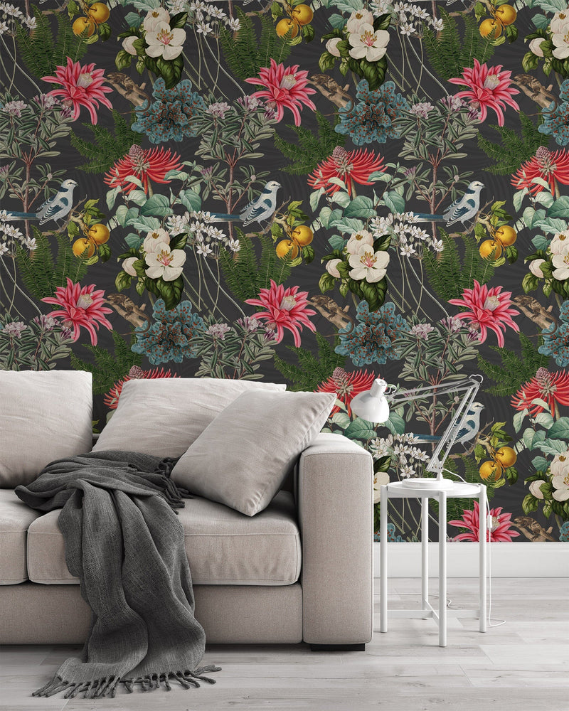 Colorful Botanical Garden Wallpaper on Dark Background