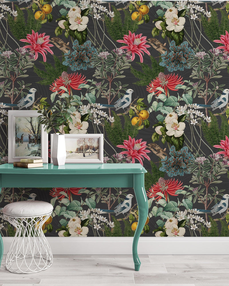 Colorful Botanical Garden Wallpaper on Dark Background