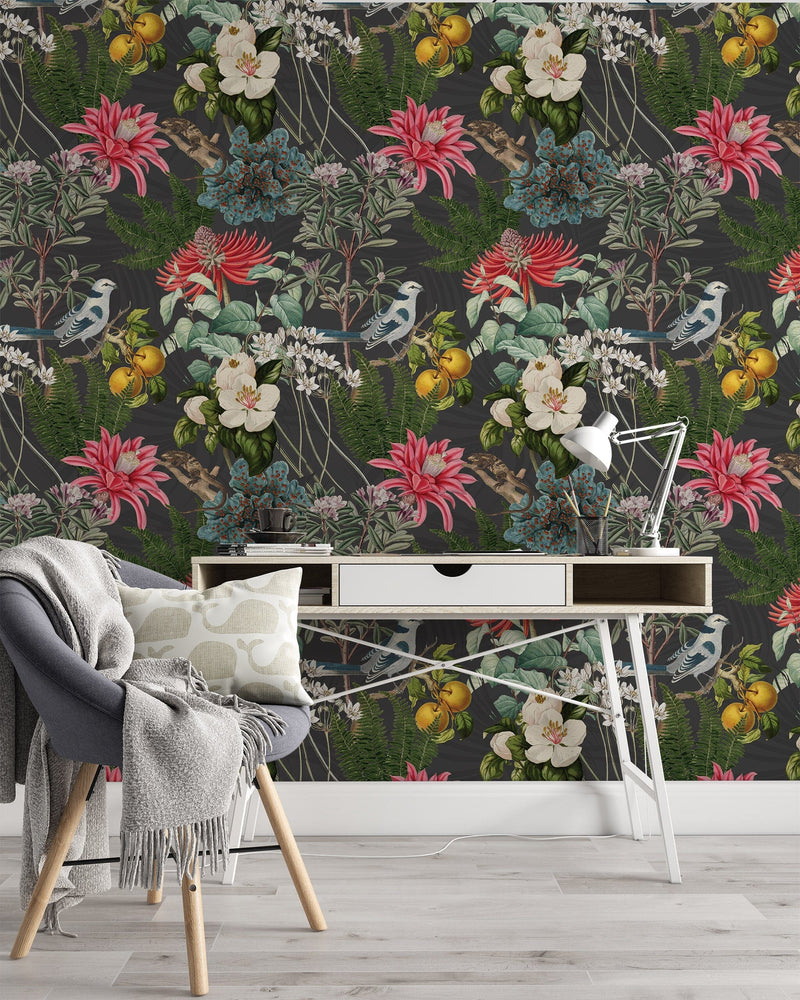 Colorful Botanical Garden Wallpaper on Dark Background