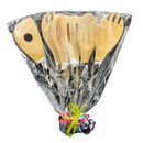 Bamboo Kitchen Utensils With Hand-Poured Resin Finish | 6 Pack | Dark Black Resin With Striking Tones Of White and Gold