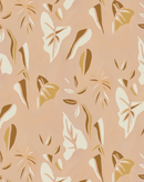 Block Print Foliage Wallpaper, peach and mustard