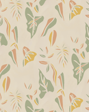 Block Print Foliage Wallpaper, tan and mint
