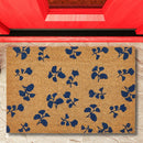 Blue Floral Coir Fiber Doormat | Outdoor Garden Mat | 24" X 17"