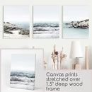 3 Piece Coastal Seascape Set. Blue Waves, Rocky Beach