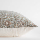 Milena Floral Block Printed Pillow Cover | Blue, Green, Light Brown