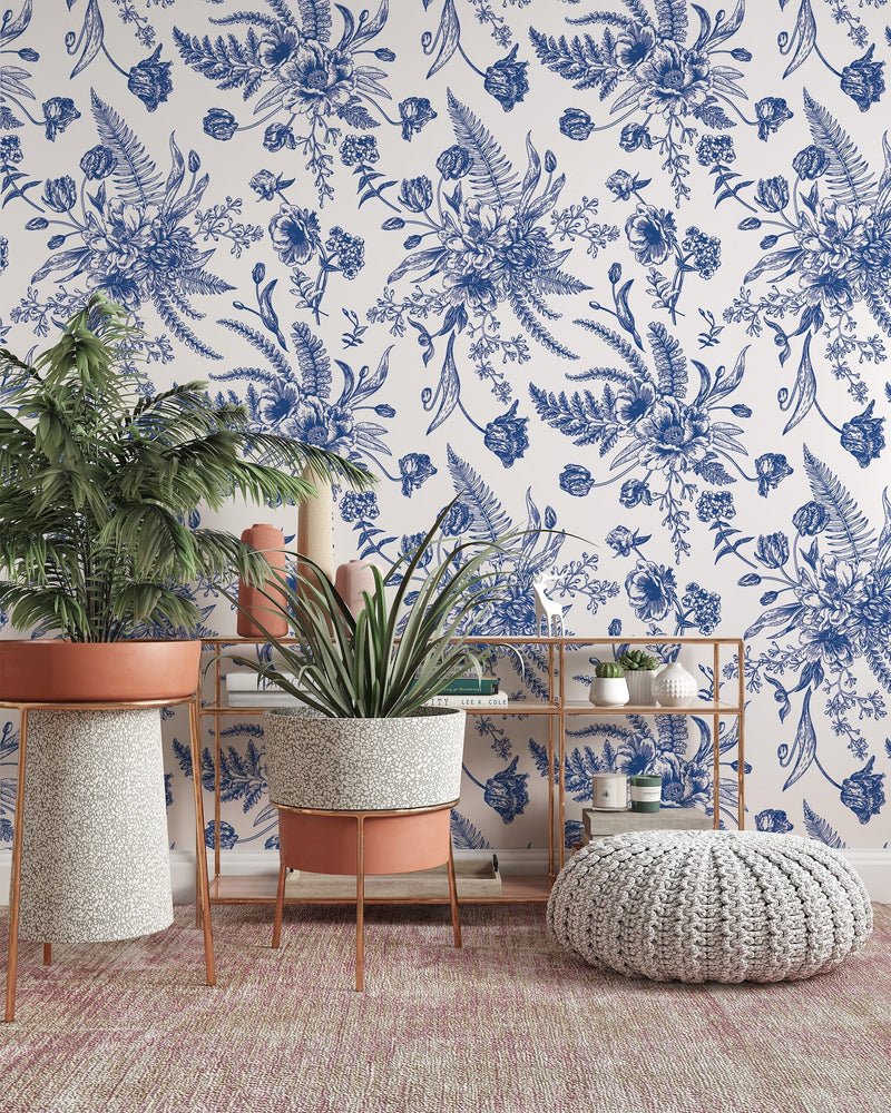 Blue Toile Wallpaper Peel and Stick