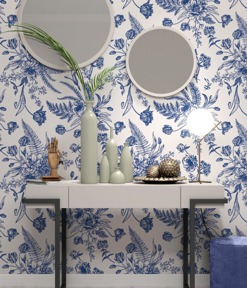 Blue Toile Wallpaper Peel and Stick