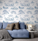 Blue French Toile Wallpaper