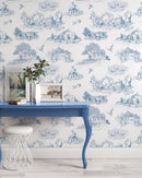 Blue French Toile Wallpaper