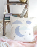 Blue Clouds and Moon  Cotton Canvas Baby Pillow Cover