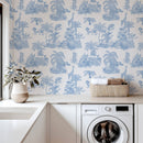 Blue Safari Toile Wallpaper - Jungle Animals in Classic Style