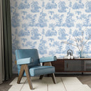 Blue Safari Toile Wallpaper - Jungle Animals in Classic Style