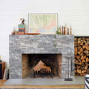 Bluestone Ledger 3D Panel 6"x24" Natural Marble Wall Tile - Full Truckload installed around fireplace wood storage area wooden candle holders on top of the mantel