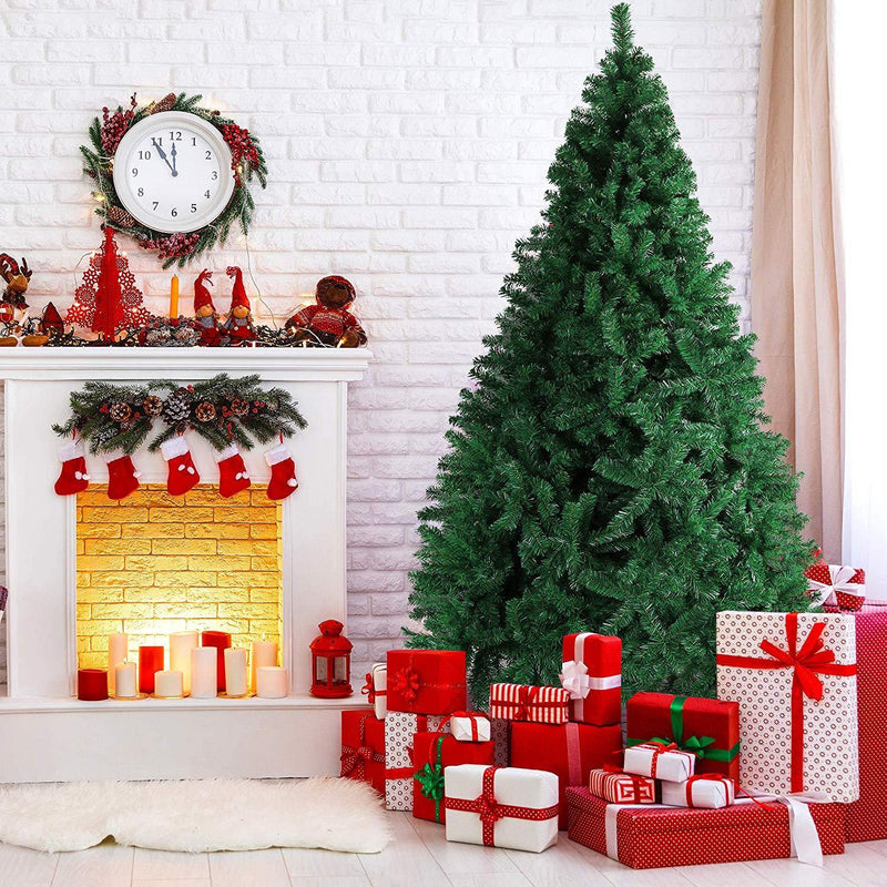 9' High Artificial Christmas Pine Tree Fake Xmas Tree 1850 Tips Full Tree W/ Solid Metal Stand