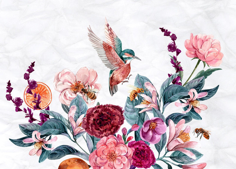 Flying Birds with Flower Bouquet Wallpaper