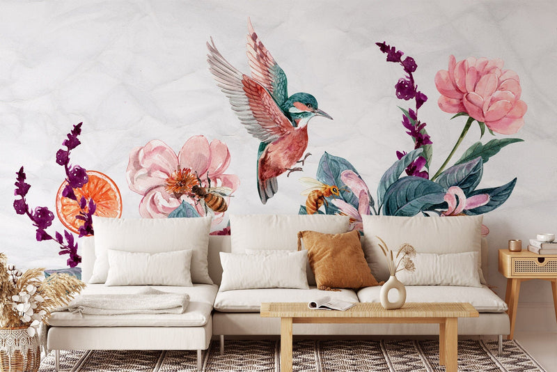 Flying Birds with Flower Bouquet Wallpaper