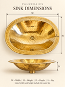 Unlacquered Brass Sink - Hammered Oval Drop-in Bathroom Sink