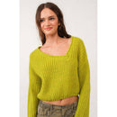 Brat Green Asymmetric Neckline Knit Crop Top Sweater [Size SM Remaining]