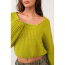 Brat Green Asymmetric Neckline Knit Crop Top Sweater [Size SM Remaining]