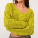 Brat Green Asymmetric Neckline Knit Crop Top Sweater [Size SM Remaining]