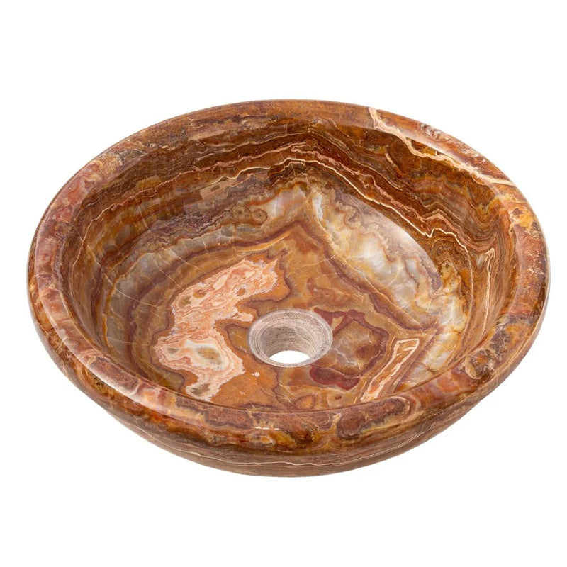 Brown Onyx Translucent Natural Stone Drop-in or Above Vanity Vessel Sink Polished (D)16" (H)6" angle view