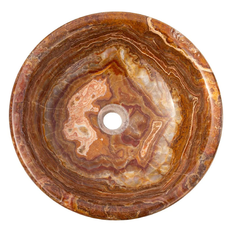 Brown Onyx Translucent Natural Stone Drop-in or Above Vanity Vessel Sink Polished (D)16" (H)6" top view