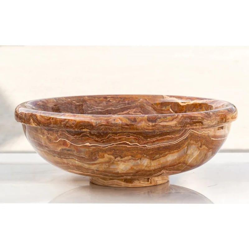 Brown Onyx Translucent Natural Stone Drop-in or Above Vanity Vessel Sink Polished (D)16" (H)6" side view