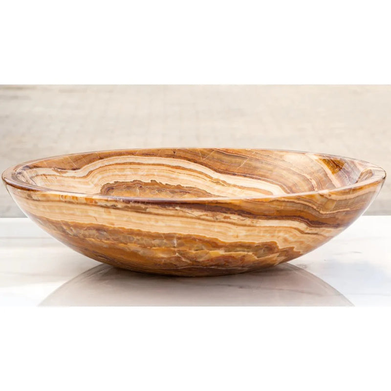 Brown Onyx Translucent Natural Stone Above Vanity Vessel Sink Polished (D)16" (H)4" front view