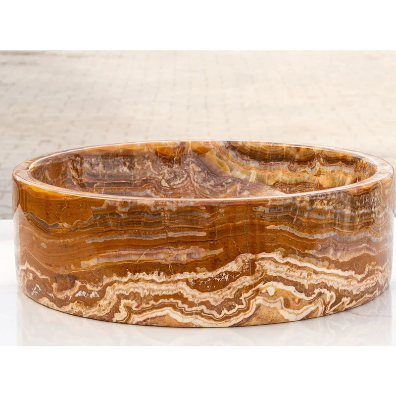 Brown Onyx Translucent Natural Stone Above Vanity Bathroom Sink Polished (D)16" (H)5" side view