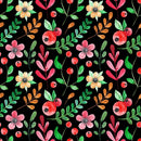 Flowers and Berries on Dark Background Wallpaper