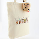 Bubble Tea Tote Bag – Cream Canvas with Enamel Pin & Keychain