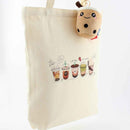 Bubble Tea Tote Bag – Cream Canvas with Enamel Pin & Keychain