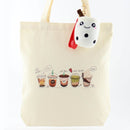 Bubble Tea Tote Bag – Cream Canvas with Enamel Pin & Keychain