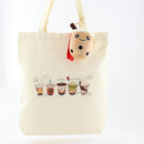 Bubble Tea Tote Bag – Cream Canvas with Enamel Pin & Keychain